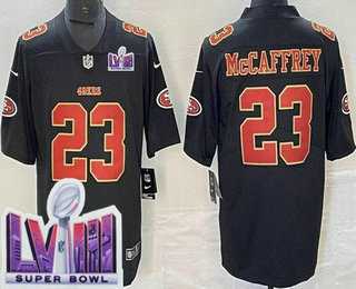 Men%27s San Francisco 49ers #23 Christian McCaffrey Limited Black Fashion LVIII Super Bowl Vapor Jersey Dzhi